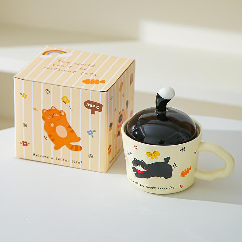 Fun Kitten Mug with Lid Office Cute Ins Ceramic Water Cup Personalized Creative Gift Cup