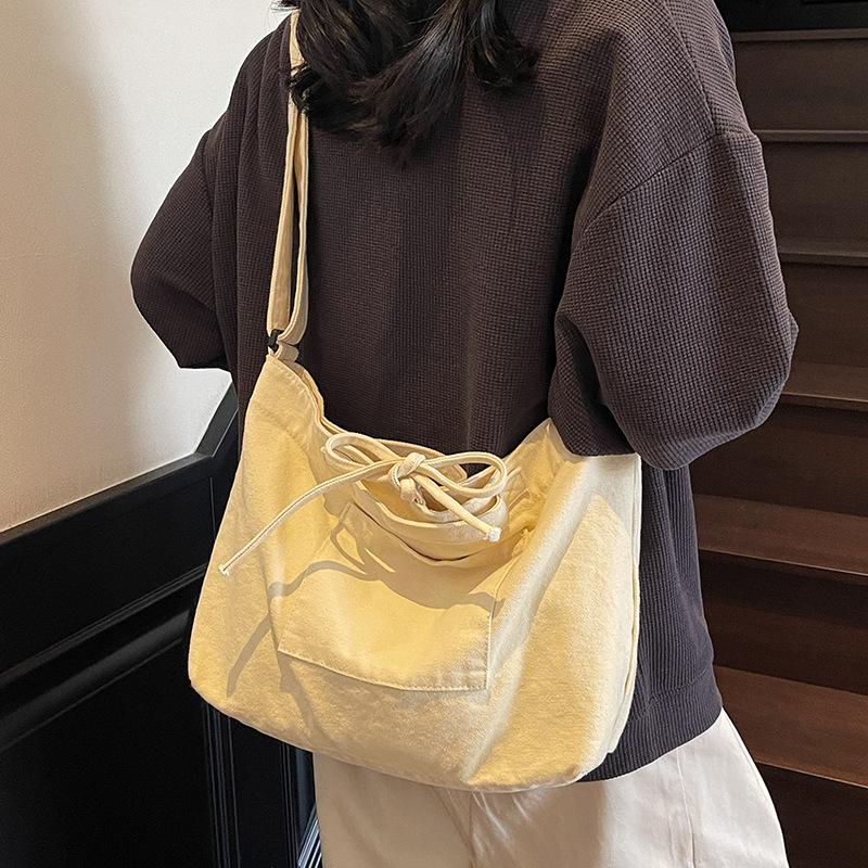 2025 Spring New Tote Bag Simple Retro Casual Large-capacity Class Commuter Tooling Canvas Oblique Span Bag