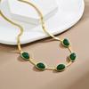 Women Jewelry Set Faux Emerald Decor Polished Snake Bone Chain Necklace Hanging Earrings Bracelet Titanium Steel Formal Occasion Party