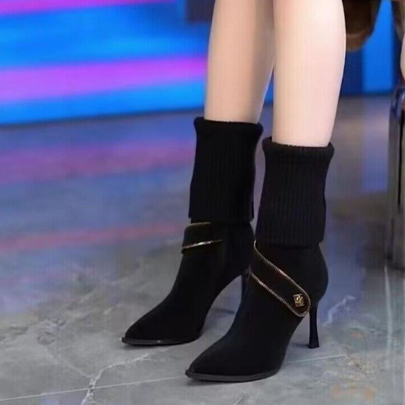 Fashion Elegant Heeled Women's Half High Boots Pointed Toe Ladies Mid Calf Shoes Hot Trend 2025 Gyaru on Promotion Comfortable Chic Boot