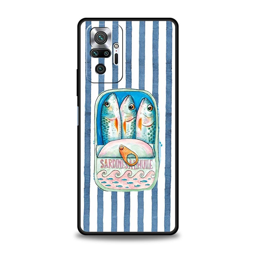 

Phone Case Cover for Redmi 14C 10C Note 15 14 13 12 10 11 Pro Plus K40 5G Soft TPU Shockproof Fundas Funny Fish Sardines Laser Note 14 5G