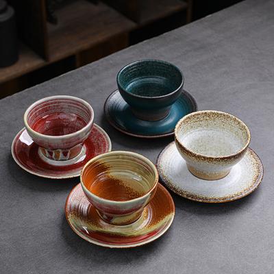 Conjunto de xícara e pires para expresso em cerâmica grossa, xícara de chá retrô japonesa, xícara de mestre, xícara de chá grande, xícara de água criativa feita à mão