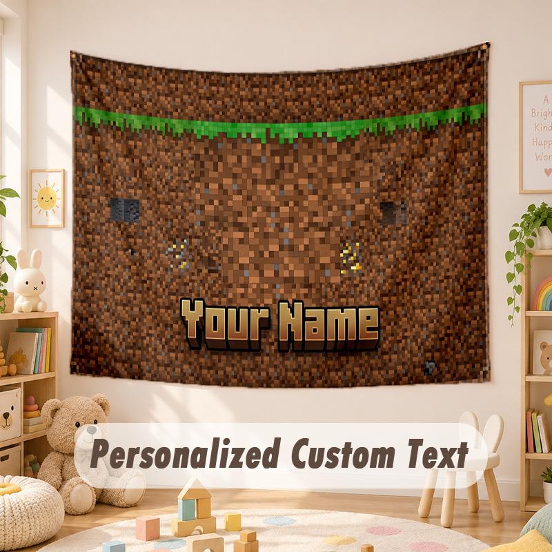 Custom Name Text Tapestry,Minecraft Boho Wall Hanging, Decorative Backdrop Tapestry For Room