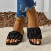 Fashion Shoes for Women 2024 Hot Sale Square Toe Women Slippers Summer Open Toe Solid Light Casual Flat Comfortable Large Size Slippers