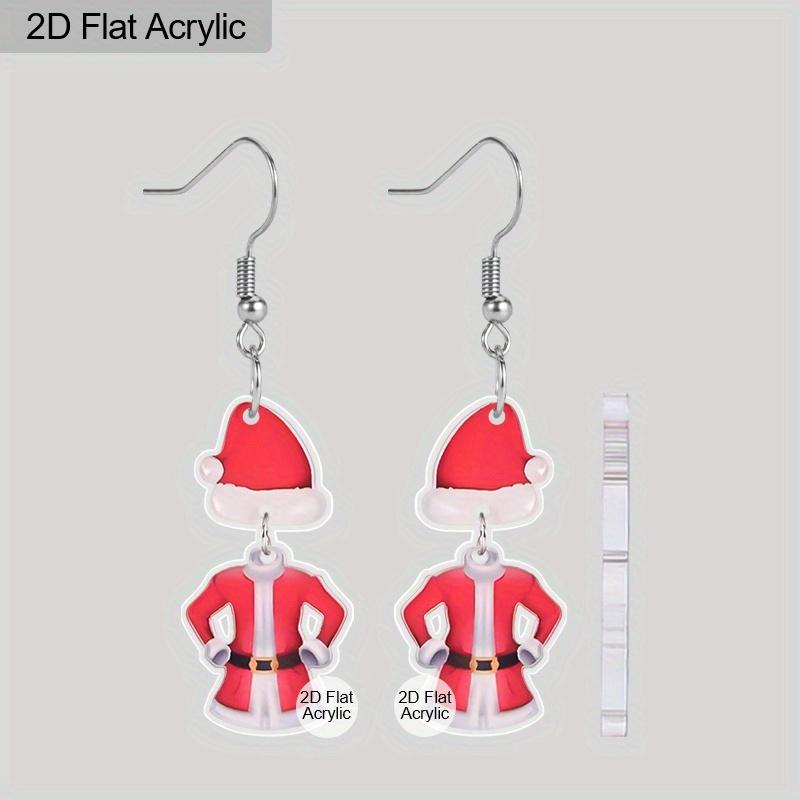2D Flat Santa Claus Clothes Dangling Earrings, Lightweight Acrylic Material, Ideal for Party Gifts, Jewelry, and Christmas Gifts.