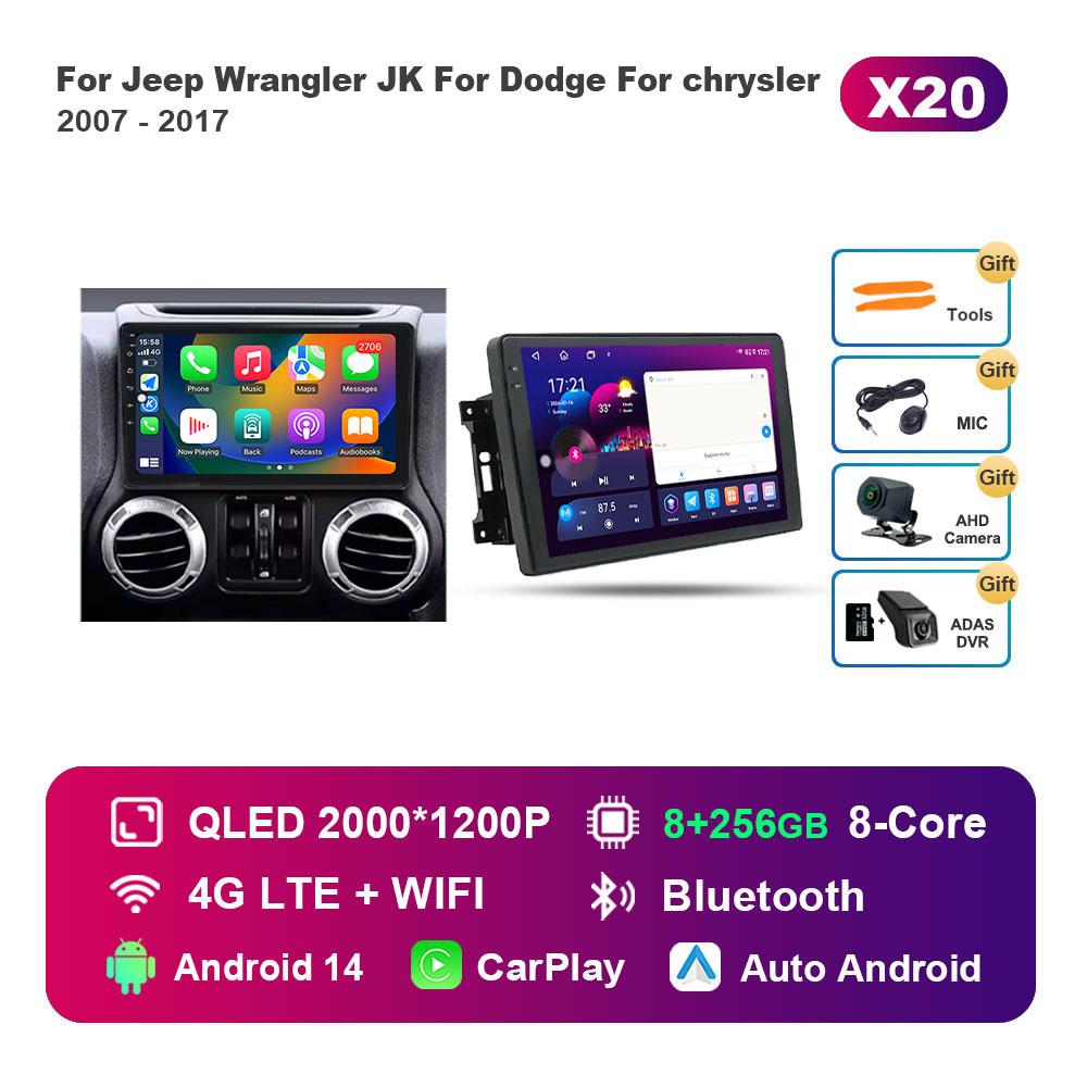 for Jeep Wrangler JK For Dodge For chrysler 2007 - 2017 Car Radio Multimedia Player Android 14 BT 4G DSP Stereo WiFi Auto Tools