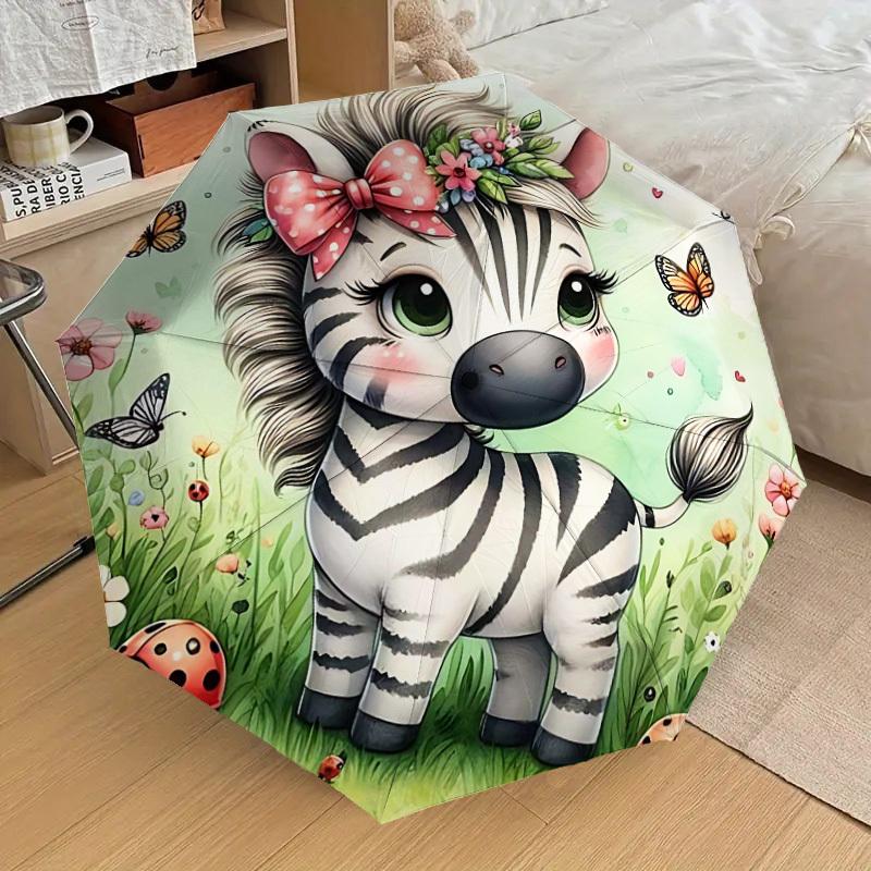 1PC Zebra Butterfly Umbrella-8-Rib Reinforced Portable Folding Travel Suitable for All Seasons Outdoor Daily Use-H0382
