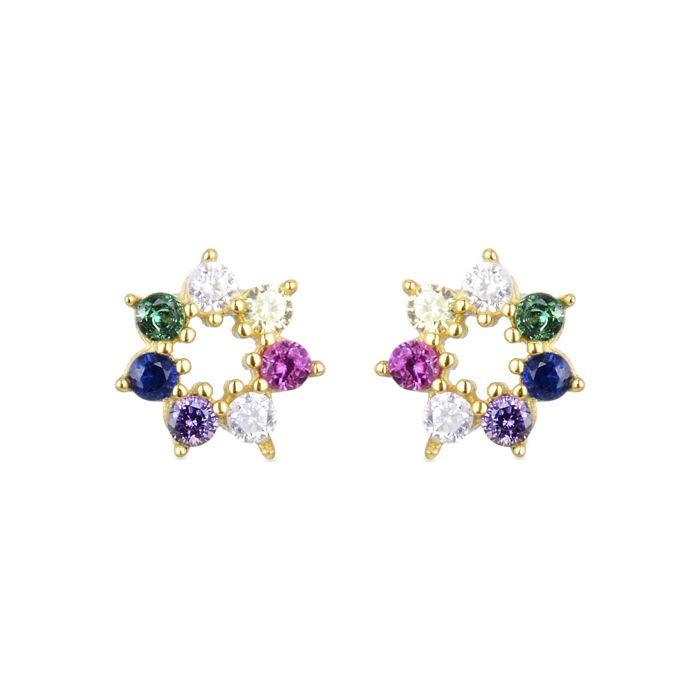 Boucles d'oreilles - LUXENTER - Sywa - Argent 925 - Zircon multicolore - Or jaune 18K