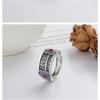 Adjustable Open Ring With Vintage Abacus Motif Oxidized Red Agate Inlay Sterling Unisex Boho Retro Jewelry