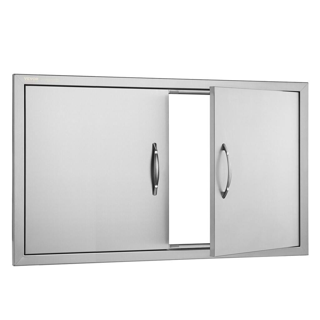 BBQ Access Door, 915x533 Mm Double Outdoor Kitchen Door, Stainless Steel Flush Mount Door, Wall Vertical Door with Handles, for BBQ Island, Grilling