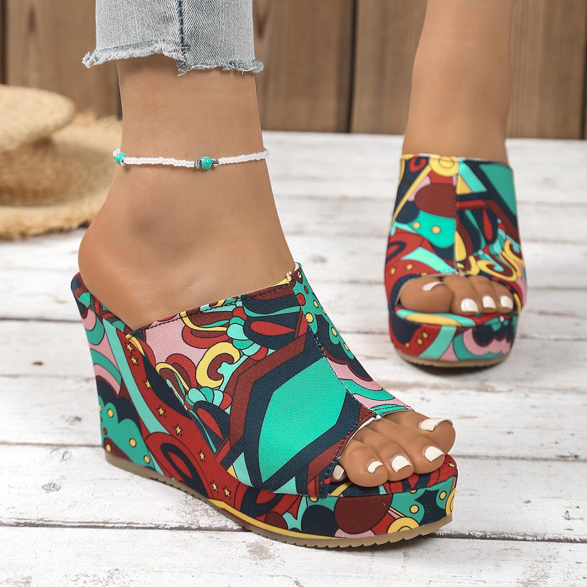 Large Size Sandals Women S Ethnic Style Summer Breathable Printing Set Toe Roman Style Cool Slippers Women 35 красный