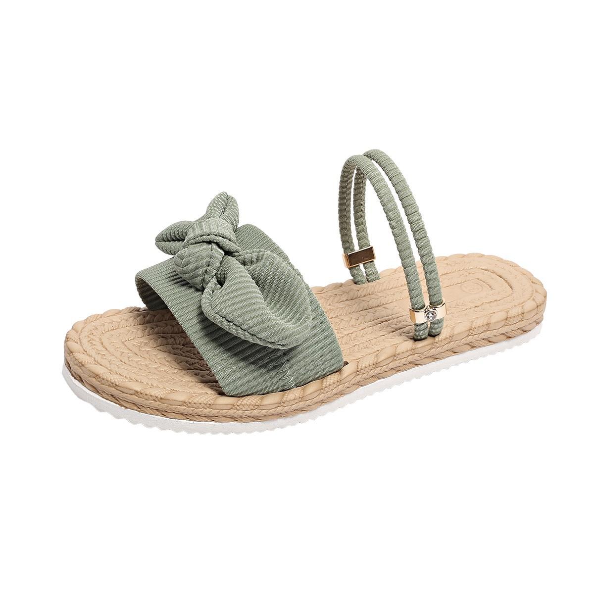 

Fashion Corduroy Bow Flat Sandals Women Lightweight Non Slip Outdoor Slippers Woman 2026 Summer Casual Soft Sole Beach Sandals 43 світло-зелений колір