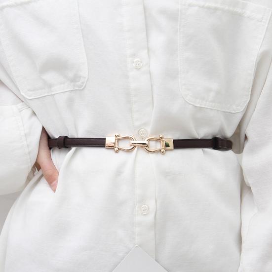 Dame Skinny Tynt Belte Par Spennedesign Midjeinnstrammer Midjebelte med Gullspenne Justerbar Lengde Imitert Skinnbelte Klestilbehør