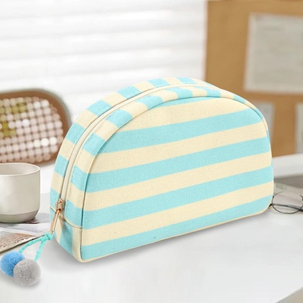 New Dopamine Striped Cosmetic Bag Shell-shaped Zipper Travel Toiletry Bag Portable Large Capacity Storage Pouch Bag