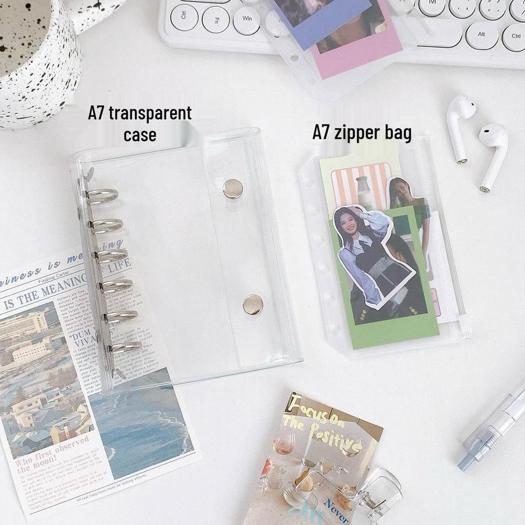 Korean Style A7M5 Glitter Transparent Planner - 5-Hole PVC Loose-Leaf Notebook with Inner Pocket