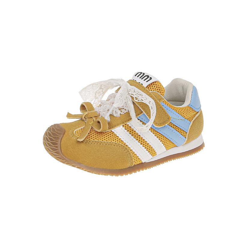 2025 Autumn New Children's Casual Shoes Korean Version Bow Lace Strap Single Mesh Breathable Girls Forrest Gump Shoes