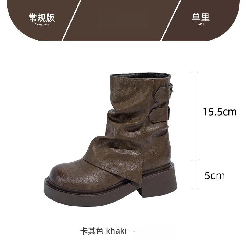 

Blue Cabinet Maillard Short Boots Women s Spring and Autumn Single Boots 2025 New Thick-soled Push Boots Brown Pants Knight Martin Boots 40 хаки
