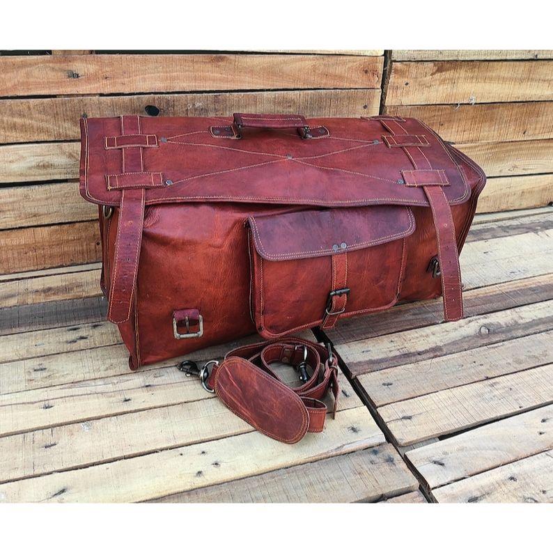 Leather Duffle Bag, Handmade Leather Weekender, Gym Bag Men, Vacation Duffel Bag, Travel Bag, Overnight Bag, Leather Flap Holdall