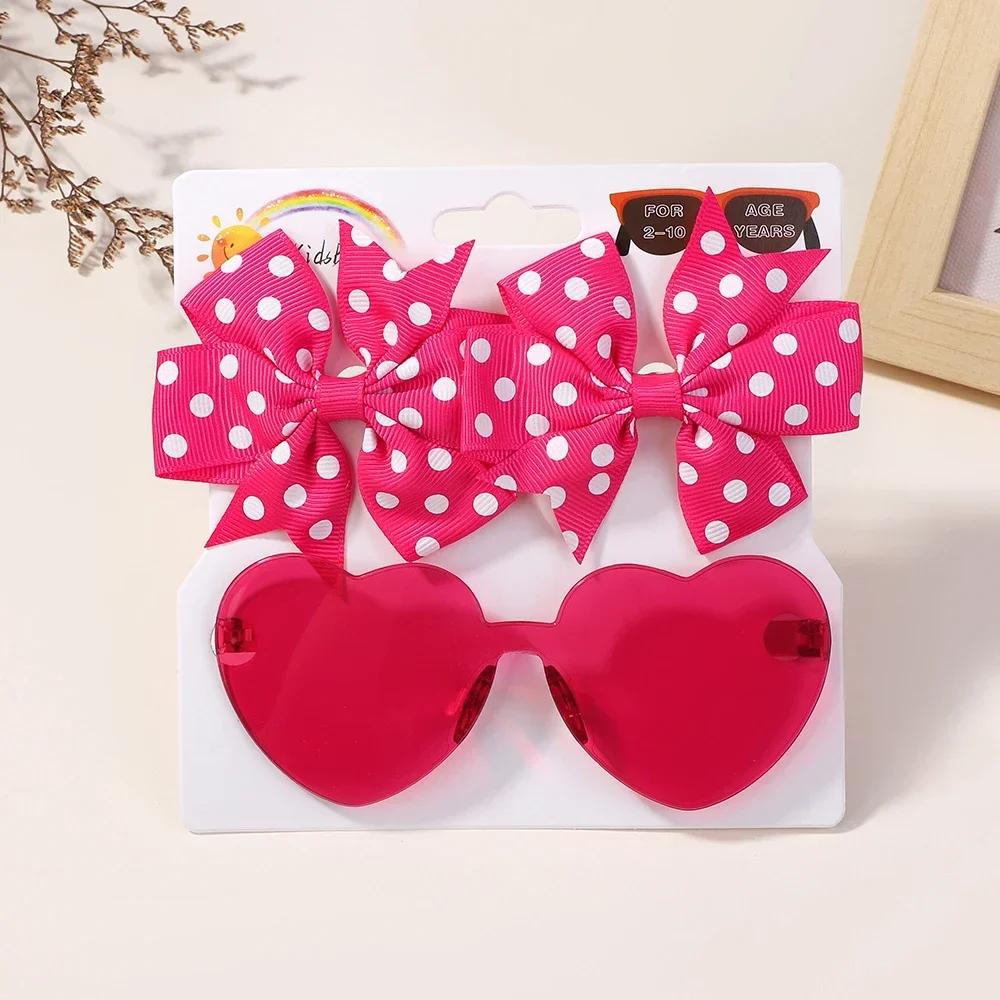 1Set Children Headwear Glasses Solid Soft Bowknot Head Bands Girls Lace Barrette Retro Headbands Sunglasses Kids Hair Band Sets