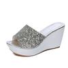 Women Summer Casual High Heel Wedge Skid Slippers Bling Flip Flops Shoes
