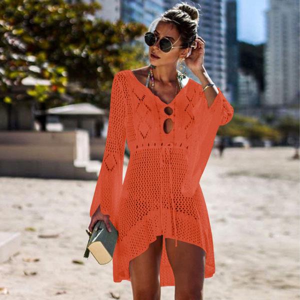 Summer Women's Sexy Knitted Beach Dress Seaside Sunscreen Hollow Out Cover-ups