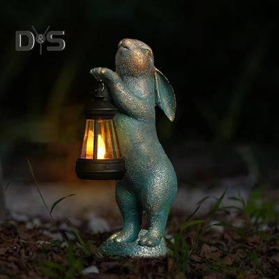 Gartenkaninchenfigur mit Solarlaterne, Hasenstatue aus Kunstharz für drinnen und draußen, Skulptur, Tierdekoration für Terrasse und Rasen, Osterdekoration