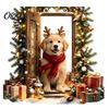Interior Wall Art for Holiday 2Pcs 3D Illusion Christmas Dog Sticker, Removable Self?Adhesive Festive Door Decal Living Room Decal, Puppy