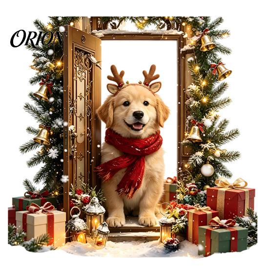 Interior Wall Art for Holiday 2Pcs 3D Illusion Christmas Dog Sticker, Removable Self?Adhesive Festive Door Decal Living Room Decal, Puppy