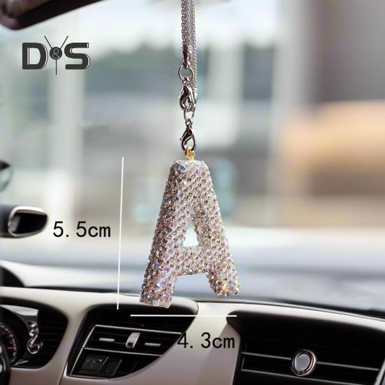 Bling Car Letter Charm Faux Crystal Letter Pendant Car Rear View Mirror Hanging Rhinestone Alfabet Ornament do Samochodowego Choinki