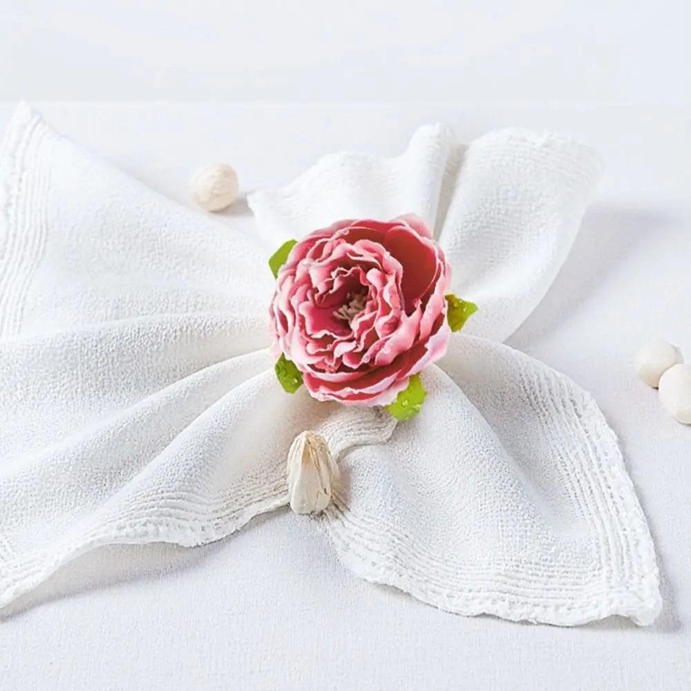 12PCS Multipurpose Plastic Simulation Rose Napkin Rings Romance Flower Napkin Holder Handmade Napkin Buckles Home Decoration