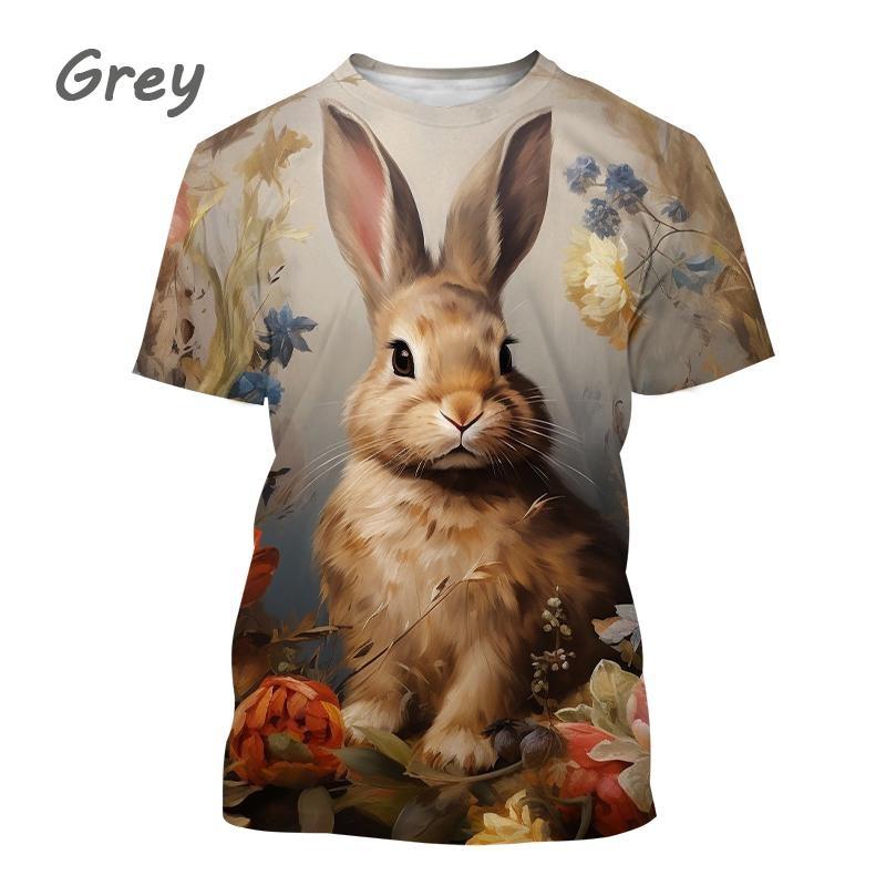 Tričko roztomilý králík s 3D potiskem pro muže Trička se zábavným zvířecím vzorem Letní Harajuku Volné topy s kulatým výstřihem Trička s krátkým rukávem