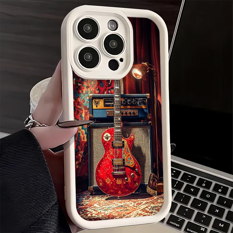 Phone Case for iPhone 17 Air 16E 15 16 Pro Max Guitar Retro Rock Music Cover 14 Plus 13 12 Mini Soft Shell Silicone Fundas