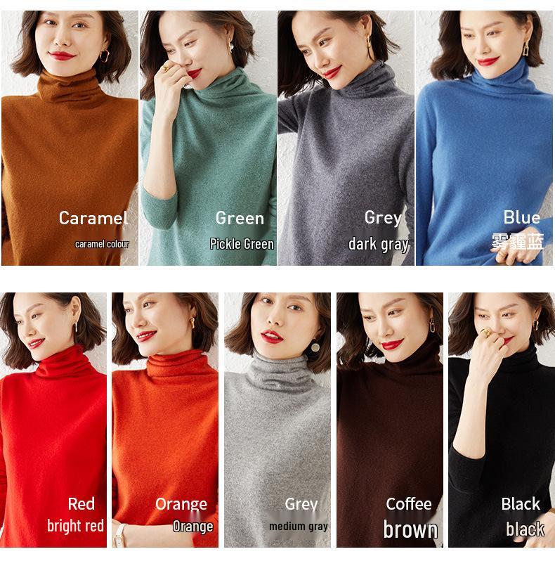 Women's Long Sleeve High Neck Knit Sweater - Loose Autumn/Winter Pullover Top
