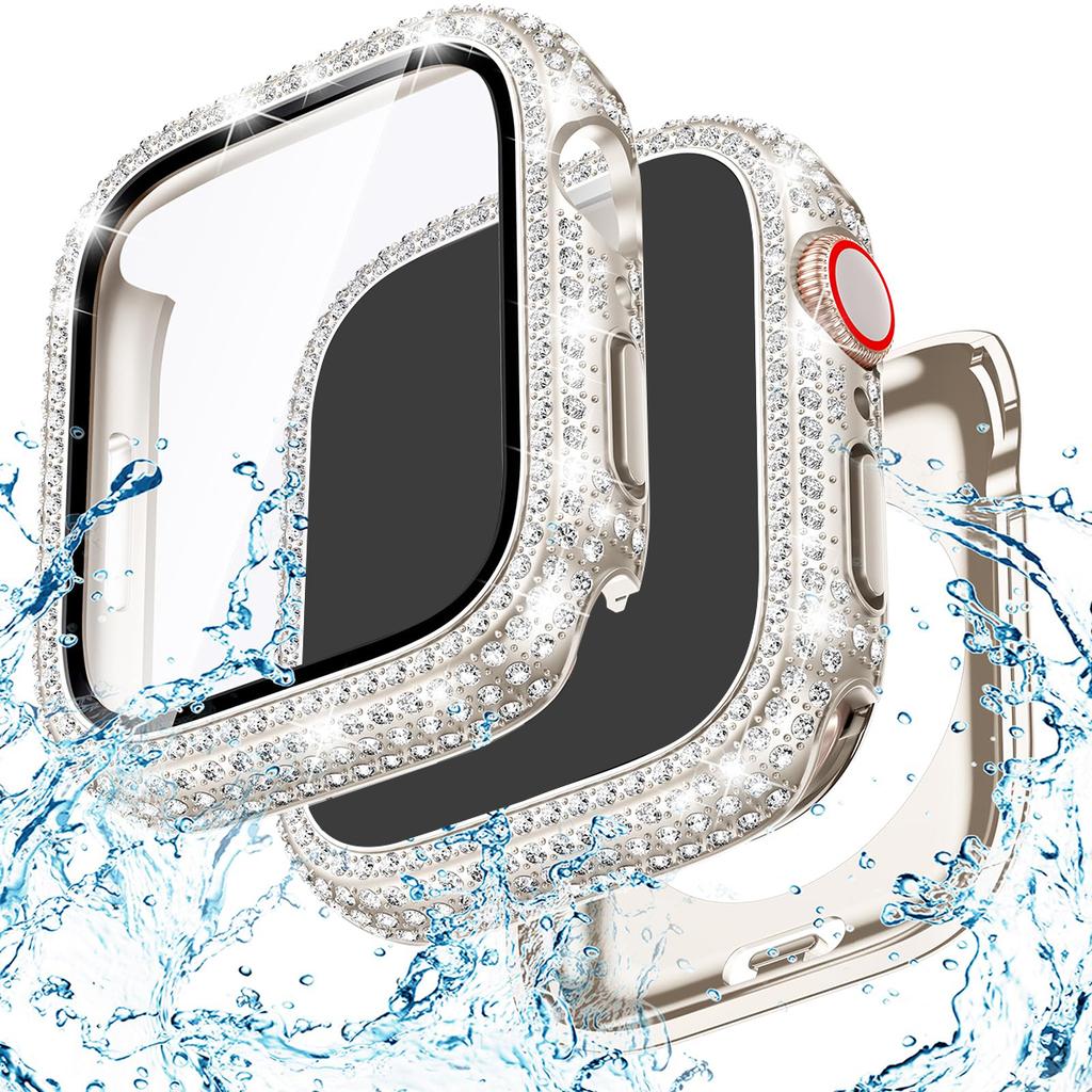 Glass+Bling Cover For Apple Watch Case 44 45mm 41mm 40mm 42mm 44 mm Diamond bumper+Screen Protector iwatch series10 9 8 7 5 6 SE