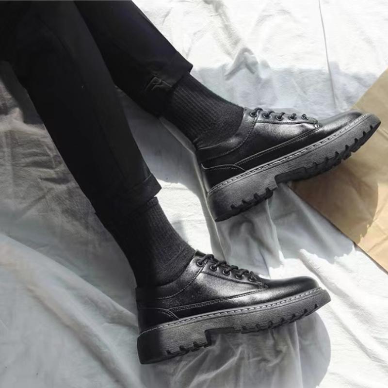 Fashion Men Shoes Breathable Leather Shoes Waterproof British Style Business Dress Versatile Low Top Thick Sole Casual Shoes Zapatillas