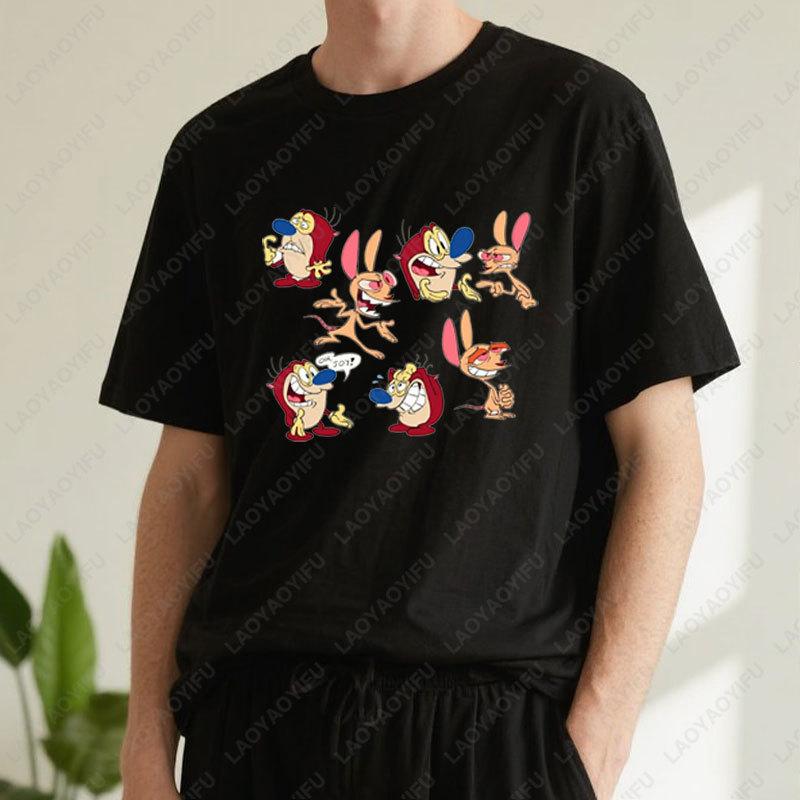 90s Ren Stimpy Show Nicktoons Nickelodeon TV Cartoon Tshirt New Style Nostalgia Childhood Tops Unisex Adult Clothing Cotton Tees