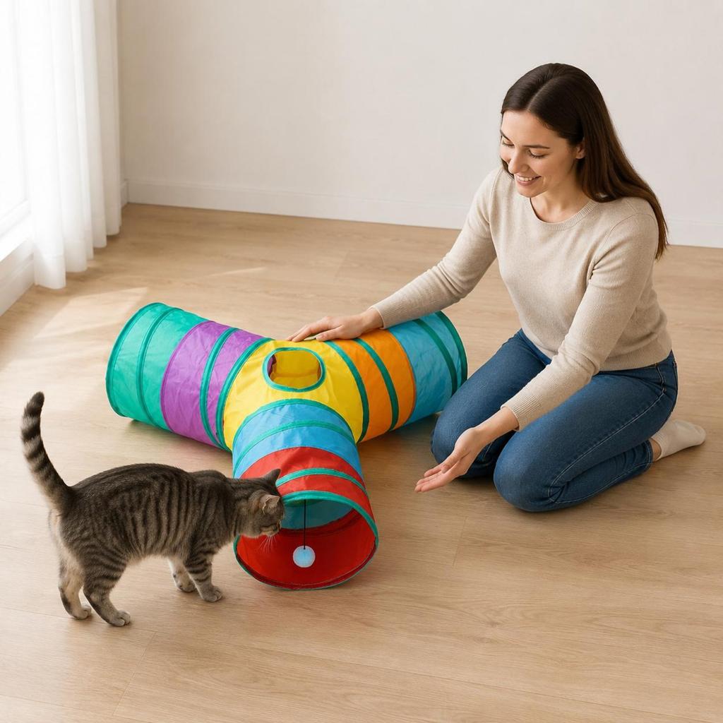 3-Way Feline Tunnel Easy To Clean Pet Accessory for Indoor