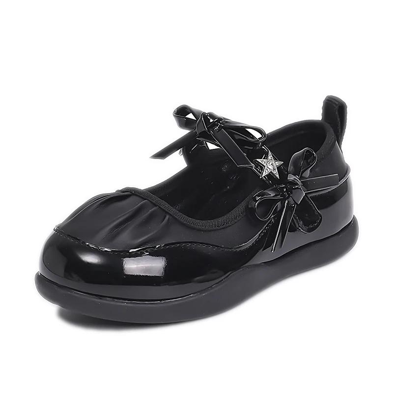 

New Children s Leather Shoes Spring Autumn Girls Causal Ballet Bowknot Shoes Solid Color Fashion Kids Pleated Flats Simple Trend 37
