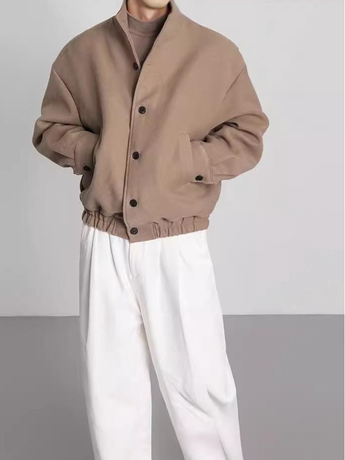 Men's High-End Woolen Stand-Collar Jacket - Korean & British Style Trend for Autumn/Spring