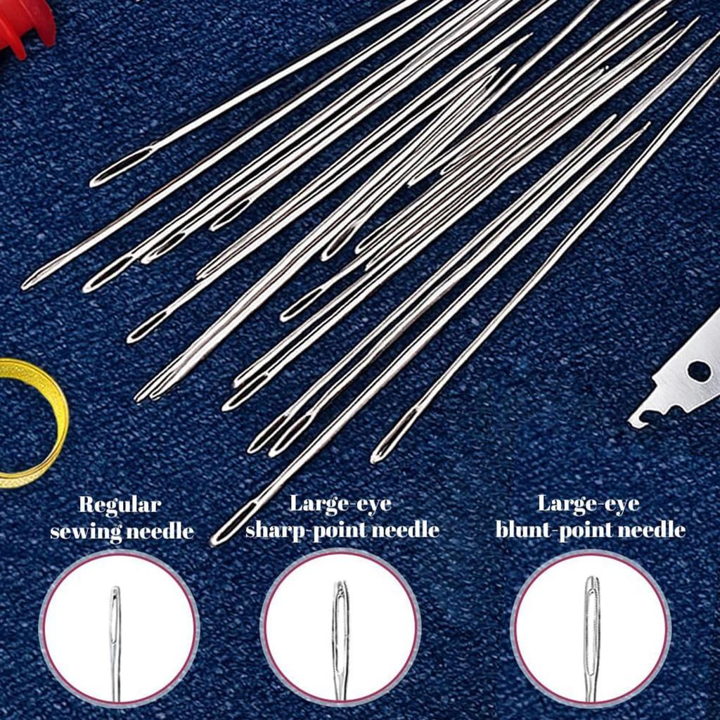 34PCS Big Eye Steel Sewing Needles Kit 5 Size Needles Leather Embroidery Thread Needle for Stitching and Crafting