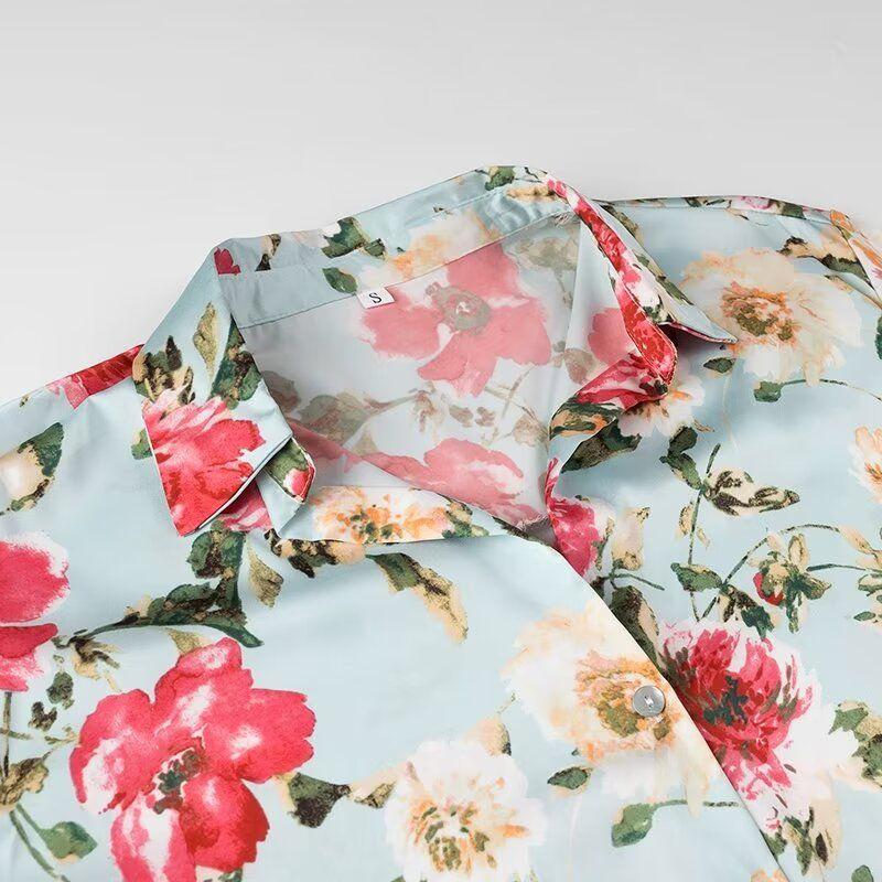 Kaslead New Arrival Women's Fashion Style Fashion Casual Flower Print Silk Textured Shirt 7969235