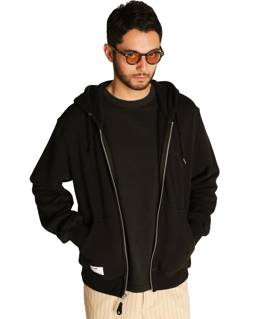 Schott Leather Elbow Patch Zip Hooded Sweatshirt, Men's, Size M, 010, Black, 782-5231003