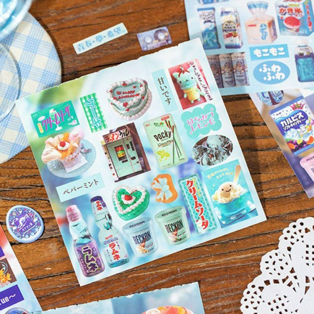 20Sheets/Pack Art Paper Foods Decorative Sticker DIY Cartoon Scrapbooking Handbook Sticker Back Adhesive Material Phone Stickers