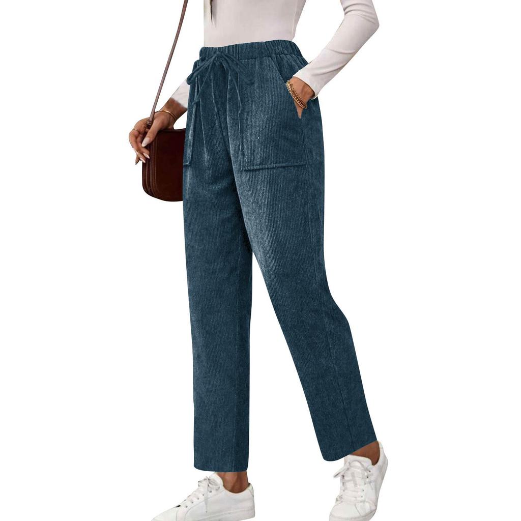 Women's Solid Color Corduroy Pocket Straight Casual Long Pants