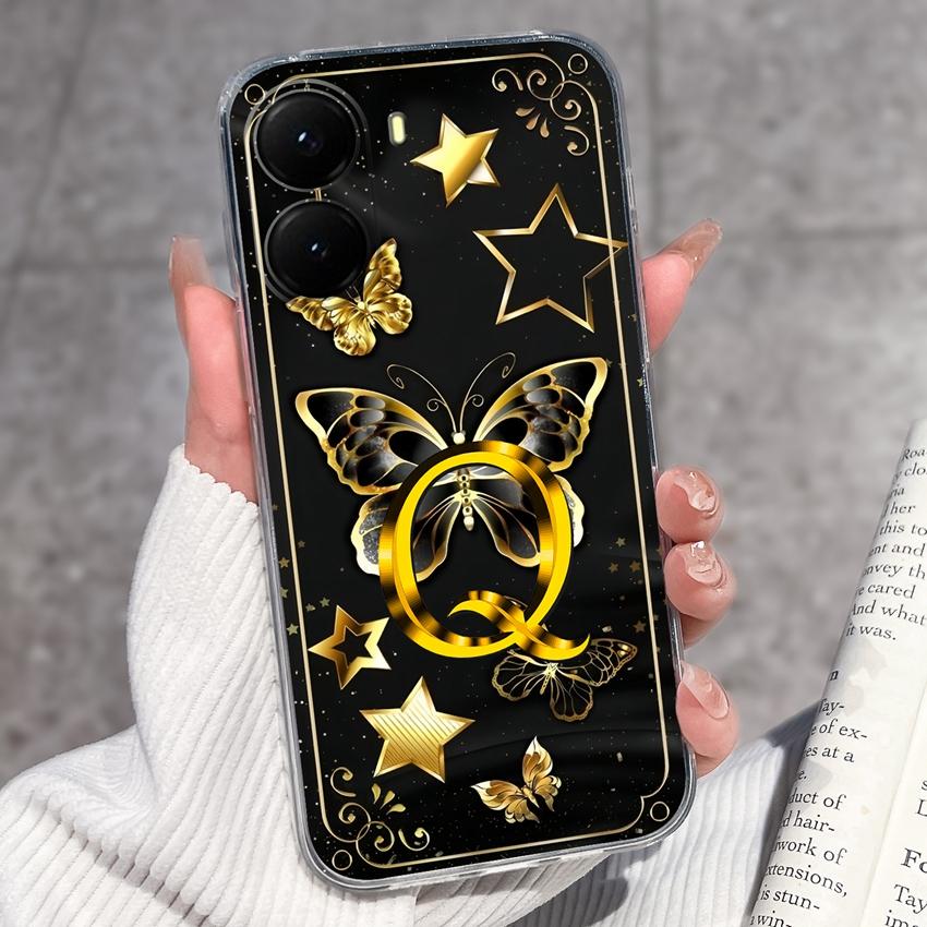 Initial Letter A-Z Fashion Phone Case For Xiaomi Poco X7 X6 X5 X4 X3 Pro C85 C75 C71 C51 C50 Black TPU Soft Silicone Protective Shell For Xiaomi Cover