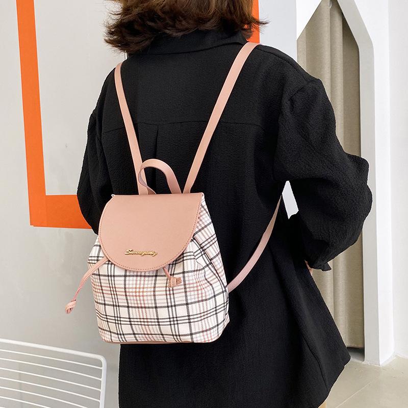Guangzhou Women's Bag Summer Printing Plaid Color Scheme Drawstring Bucket Backpack Simple Mobile Phone Bag