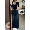 Petite Retro High Waist Wide Leg Jeans for Women - Slimming, Loose Fit, Straight Floor-Length Pants