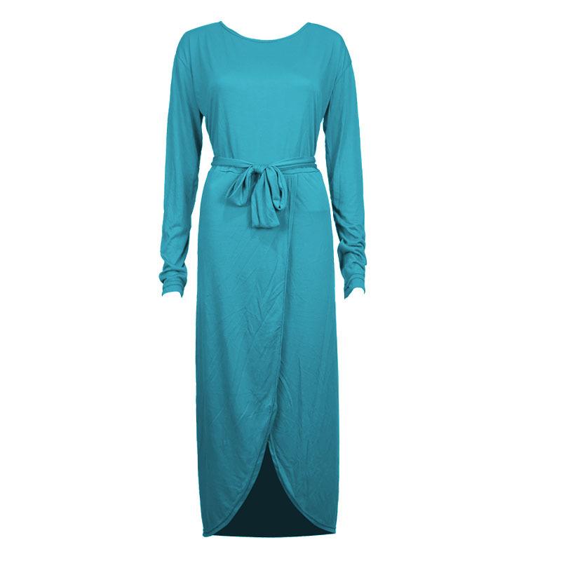 eBay solid color anti-sleeve flat long-sleeved crew neck irregular dress color