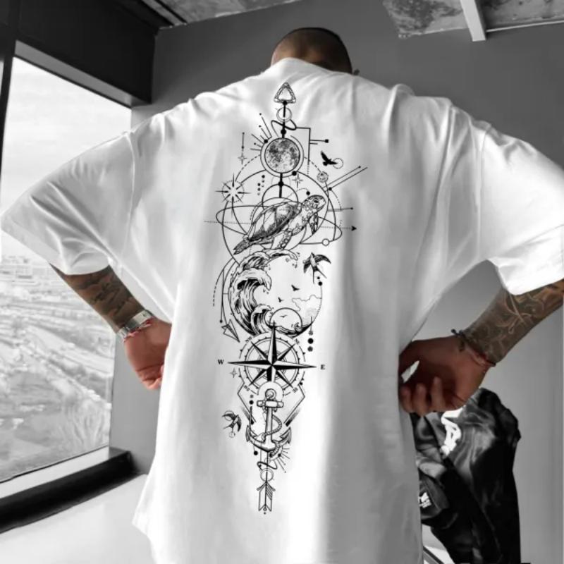 Men's and Women's Simple and Elegant Large Pattern Printed Retro Street Style Short-sleeved Oversized Round Neck T-shirt