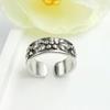 Unisex Adjustable Distressed Flower Open Ring - Versatile Alloy Design